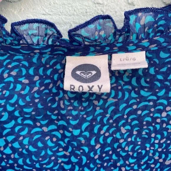 Roxy Women's Long Sleeve Chiffon Peasant Top Royal Blue Size L Bohemian Casual - Picture 10 of 12